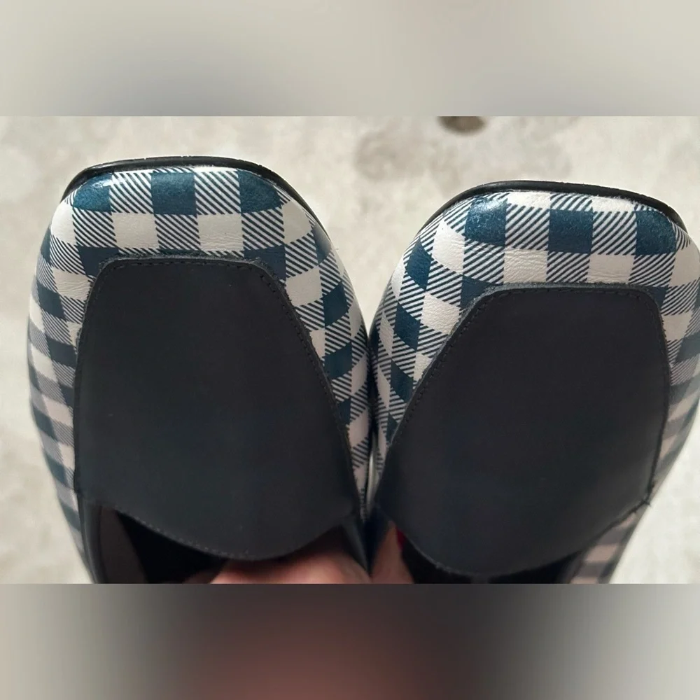 Donald Pliner Deedee Navy Gingham Slip On Calf Leather Loafers Flats Women 7.5 M